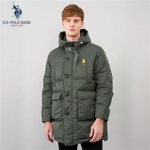 U.S. POLO ASSN.US保罗羽绒服男中青年外套连帽冬季保暖白鸭绒工装外套男百搭男装 藏青7027 M 165（105-120斤左右）