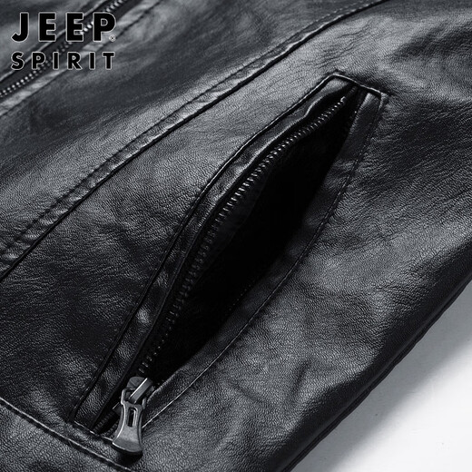 JEEP SPIRIT吉普皮衣男夹克男士外套春秋季立领商务机车男装 黑色 3XL 