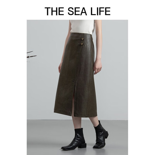 
THE SEA LIFE skirt for women Ou Hai's life exquisite skirt for women spring and autumn leather skirt D12353 chestnut color M