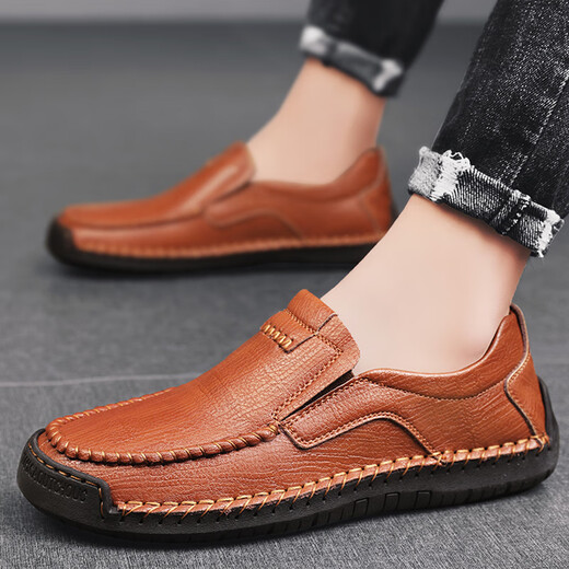 Western Region Camel Herren echtes Leder lässig Lederschuhe Große Britisch -Perfect Daddy -Schuhe dunkelbraun [9918 vier Jahreszeiten] 39