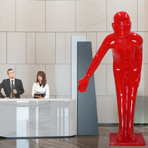 Welcome red figure sculpture bowing fiberglass ornaments hotel restaurant KTV doll decorations decorations on both sides of the hands (white on top and red on the bottom)