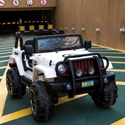 WENXIER Wrangler children's electric vehicle off-road vehicle can seat four-wheeled baby toy car two-seater children's remote control car white + luminous wheels