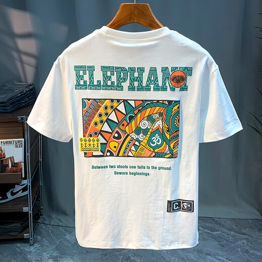 
Qianji (QIANJI) high-end short-sleeved T-shirt for men's summer new loose round neck printed T-shirt sweat-absorbent half-sleeved cotton top White [JSW9901#] M Suitable for weight 90-100 Jin [Jin equals 0.5 kg]