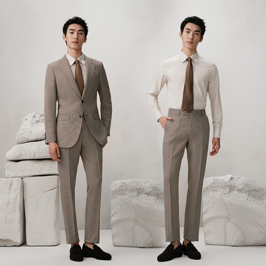 Guillaume suit suit men's coffee color houndstooth senior business casual autumn and winter groom wedding dress anti-wrinkle suit jacket coffee color plaid top + pants top 50 yards please note the size of the trousers