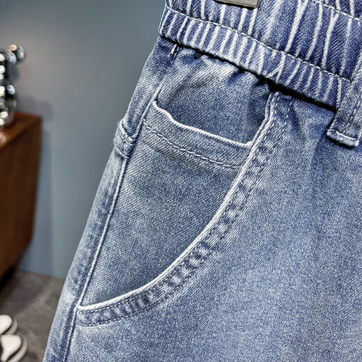 
New summer style men's loose elastic small feet long jeans men's trendy elastic belt iron-free casual harem pants 6623 light blue thin style 29 (recommended 105-120Jin [Jin equals 0.5 kg])