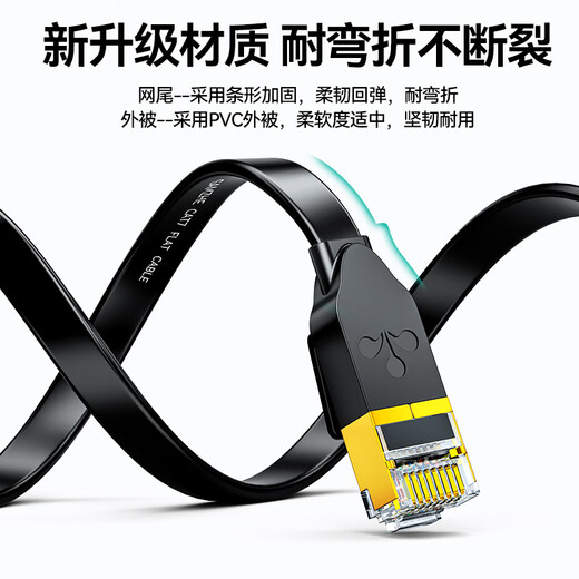 山泽 七类CAT7类扁平网线 万兆网络屏蔽双绞镀金连接线 工程家用电脑宽带成品跳线 黑色2米 CAT-702C
