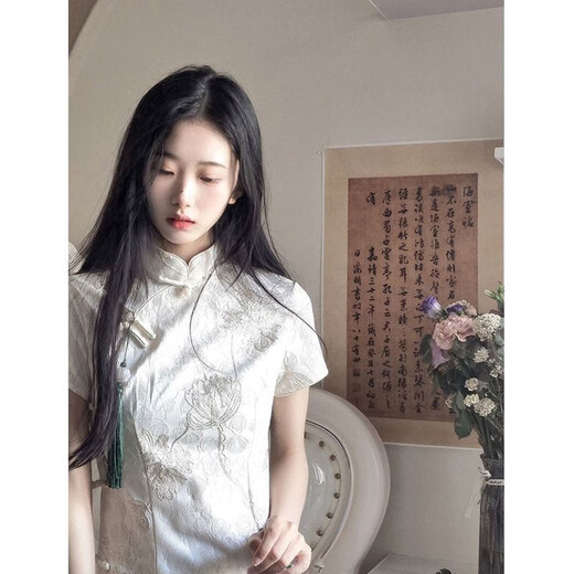 DuYanzhi (DuYanzhi) new Chinese style retro white dress for women in summer ancient style improved cheongsam young girl's gentle first love skirt white 846 S 90Jin [Jin equals 0.5 kg] below