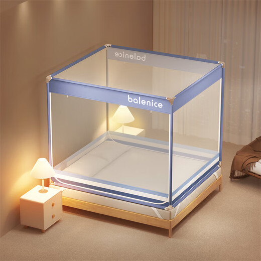 Yalu Class A Anti-fall Mosquito Net 1.2x2m Baby and Child Home Bedroom Mosquito Net Frame Large Bed 1.5U Type Thickened Bracket Three-Door Model - Light Year Blue Class A Net Yarn 1.8m Bed (Width 180*Length 200cm*Height 170cm)
