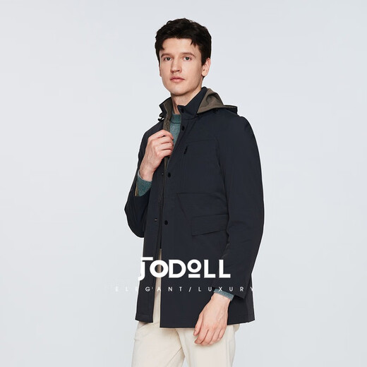 JODOLL乔顿男士户外休闲款外套可拆卸连帽白鸭绒舒适保暖风衣外套 藏青色 M 48