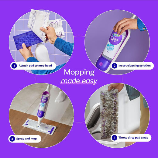 SWIFFER imported from the United States SWIFFER PowerMop pads 5X powerful electric water spray mop set and replacement 5X powerful electric mop with 10 dry wipes 2 detergent--5X mop