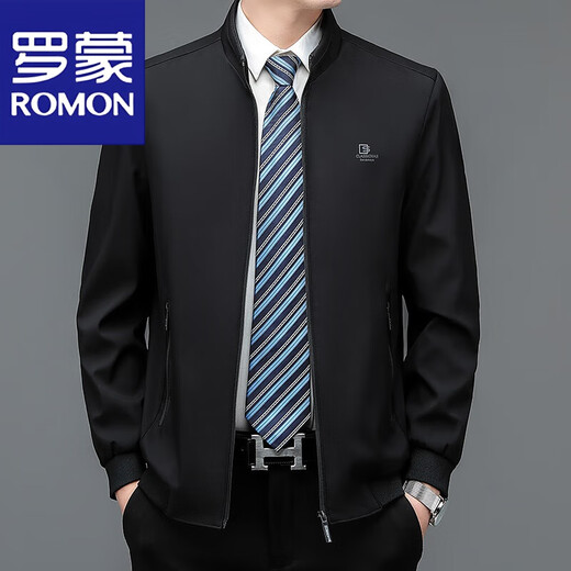 Romon Men's Jacket Stand Collar Chaqueta Camisa 2025 Spring and Autumn Midder Middle-Eding Ropa de primavera de primavera Solid Color Top Clothing W-9901 Gray M 170- [Peso recomendado 90-120 Jin [Jin es igual a 0.5 kg]]]