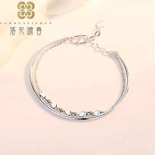 Falling Flowers Crying Spring pt950 Platinum Transfer Beads Platinum Double Layer Bracelet Girls Spring and Summer New Style Gift