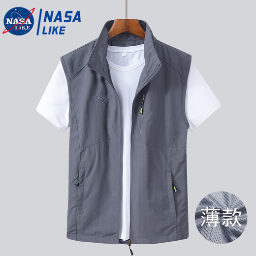 NASALIKE男士马甲2025夏季休闲透气钓鱼马夹外套青中老年速干背心男款坎肩 藏青 XL 建议140-155斤