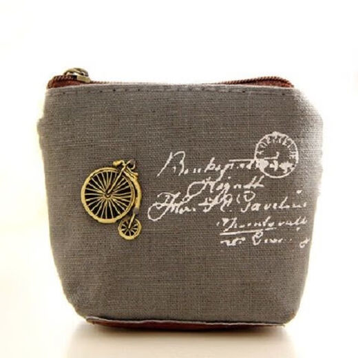 Qindu Retro klassische nostalgische Leinwand kleiner Münzbrieftasche Schlüsselbeutel tragbare Kartenbeutel Frauen kleiner Beutel Coin Brieftasche Retro-Bike 1 Stück