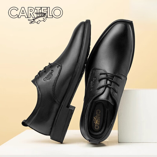 CARTELO leather shoes men's formal business soft sole derby shoes 2024 new style men's genuine leather groom get married black inner height - top layer cowhide - 6623G 40 standard leather shoe size