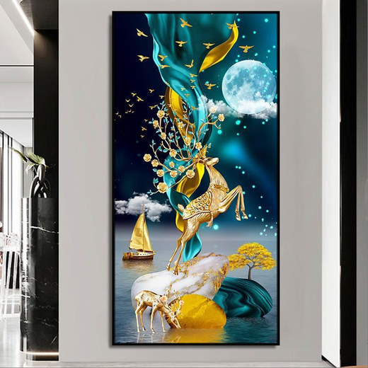 自粘玄关装饰画走廊过道竖版自粘贴画客厅超大壁画防水防潮墙贴画 自粘贴画699-黄金大道 小号宽60厘米高120厘米