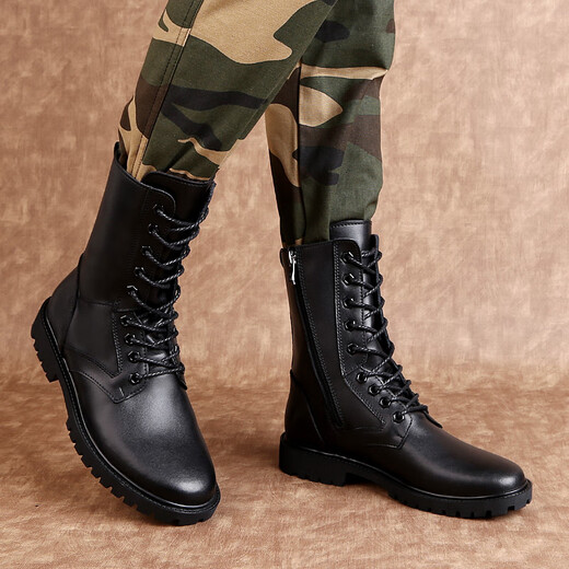 Western Region Kamel extra große Lederstiefel Echte Leder Kurzstiefel Herren Martin Boots große Kampfstiefel High Top Herren Stiefel Schwarz (Single Schuhe) 42