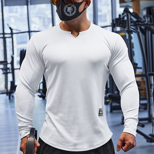 Lutielang fitness clothes sports T-shirt bottoming shirt men's long-sleeved elastic quick-drying muscle training running top gray L
