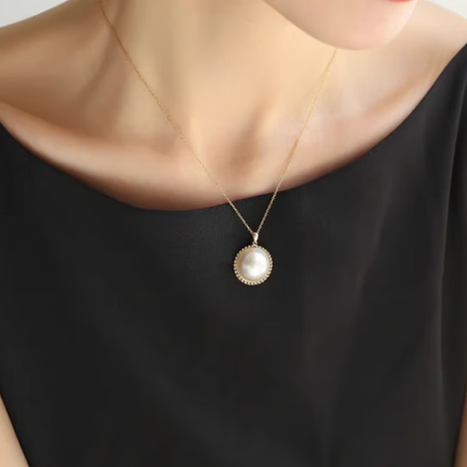 Chishe core language large particle Akoya seawater maple pearl pendant women's neck accessories 18k gold necklace S925 silver gold-plated chain 15-16mm