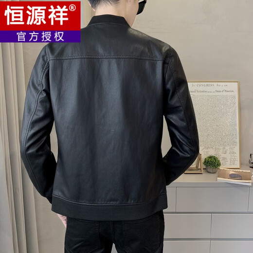 恒源祥（臻贵尊享）春季帅气青年皮衣男士修身韩版潮流机车服皮夹克褂子棒球领皮外套 719常规不加绒 M