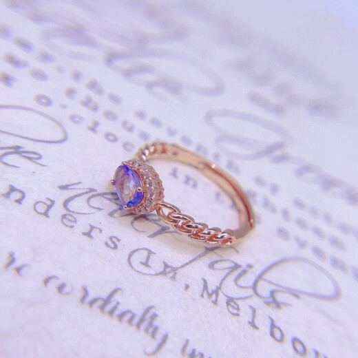 Luxurious, fashionable and sweet S925 sterling silver inlaid with sparkling natural tanzanite fine diamond open ring for women, versatile tanzanite ring with adjustable opening