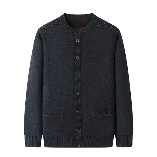 Pier Cardin Winter Cardigan Round Hals Cardigan Männer mittleren und älteren langärmeligen Stricks plus samtig eingedickte, feste Farbwolle-Pulloverjacke Dunkelgrau [Modell] plus Samt 5xl Größe 195 (Empfohlen 205-215 Jin [Jin gleich 0,5 kg]))