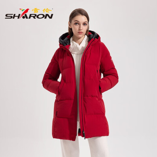 Shirron Mid-Longgent Down Jacket for Women Simple y versátil Armband Autumn and Winter Jacket 13567 Xuanqing Black XL