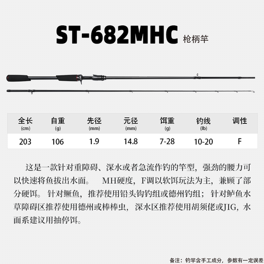犀利猫梦路亚竿远投新手入门泛用竿翘嘴竿钓鱼竿O+SIC环 2.03m 682MHC枪柄