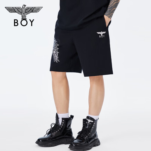 BOY LONDON春夏男女同款休闲裤烫金老鹰翅膀印花短裤N14984 银色 XS
