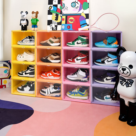 GOTO macaron multi-color AJ shoe box transparent side-opening storage box anti-oxidation internet celebrity collection shoe wall dust-proof shoe cabinet 6 macaron color combinations (1 per color) 36*28*22