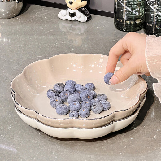 Ceramic dish plate plate household housewarming new home tableware dish plate bowl plate bowl plate bowl plate bowl chopstick combination set 8.25 inch gold-painted plate 4 packs [1312]