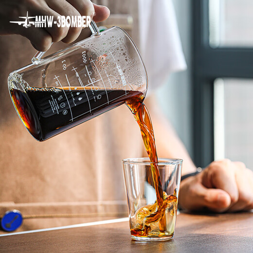 MHW-3BOMBER bomber coffee pot glass sharing pot with graduated drip filter hand brewing utensil 360ml [precise flow control] glass sharing pot - 360ml