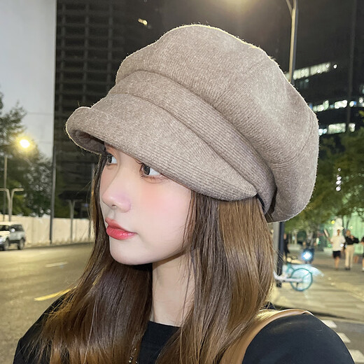 
Jimmy Leaf Korean autumn and winter new wool curly octagonal hat British retro style versatile casual beret fashion hat women new curly octagonal hat Beige One size M (56-58cm)