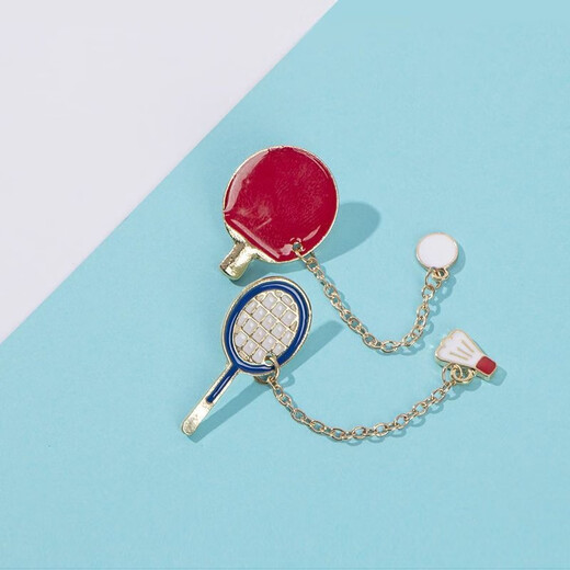 Badminton and table tennis racket brooch 2023 new trendy sports personality metal badge male student schoolbag pin buckle badminton + racket