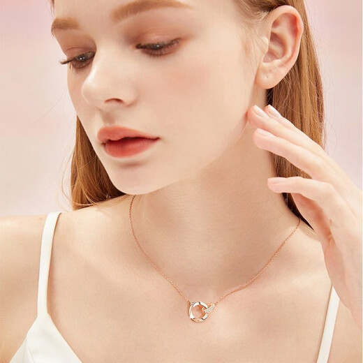 Fako Colorful Golden Double Ring Necklace Women's Möbius Clavicle Chain Rose Gold Pendant Birthday Gift for Girlfriend and Wife Rose Gold Women's