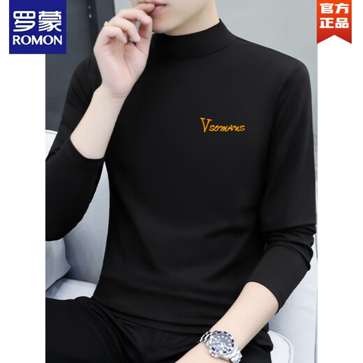 罗蒙（ROMON）冬季男士高领秋衣棉质长袖打底衫修身半高领男装内搭T恤立领小衫 YPC6187 白色【半高领】 L 建议115-130斤