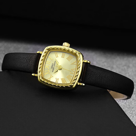 IBSO (IBSO) Top-Ten-Markenuhren für Damen, britische Studentenuhren aus Stein, Geburtstagsgeschenke für Freundinnen und Ehefrauen, 9226 ganz gold-schwarzer Gürtel, importiertes Uhrwerk
