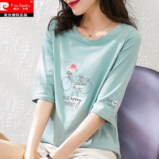 
Cool Chapter (KUZHANG) cotton mid-sleeved T-shirt for women loose short-sleeved T-shirt for half-sleeved spring and summer 2025 new three-quarter sleeve summer top 1ds058 ice blue +w9793 ice blue M