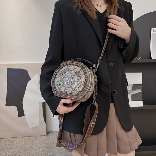 Bunny Babybag Frauentasche neuer Retro Crossbody kleine runde Tasche modische und vielseitige Umhängetasche strukturierte Handtasche Khaki kleine Tasche