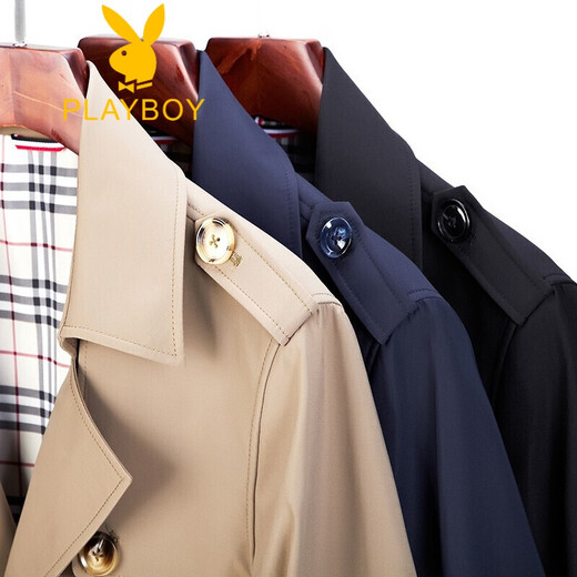 Playboy 2025 Windbreaker Men's Jacket Spring y Autumn New Mid-Long-Longgent Men's Clothing Black 2xl