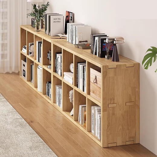 Small craftsman bookshelf solid wood floor-standing one-piece grid cabinet living room home simple storage rack log color 8-grid cabinet