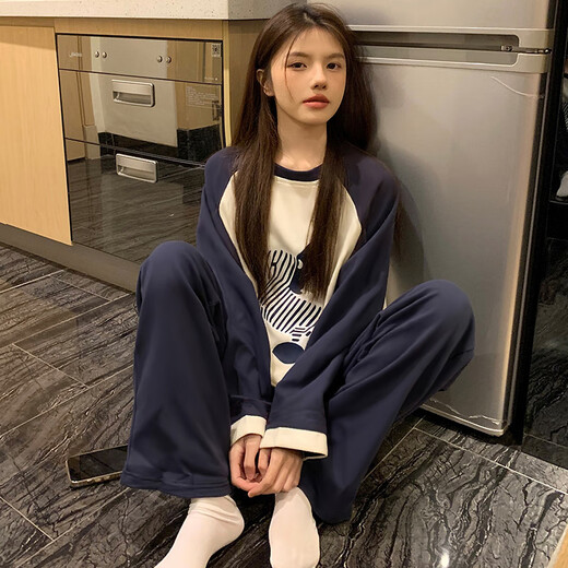 IOSN2024 new pajamas for women in spring, autumn and winter long-sleeved internet celebrity style loose student cotton women autumn home clothing MZY-16804-Pullhead double length-white puppy M80-100Jin[Jin equals 0.5 kg]