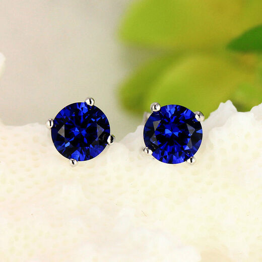 Sapphire earrings, 925 silver inlaid with colored sapphire corundum, tanzanite plated, elegant Korean women, a pair of blue earrings