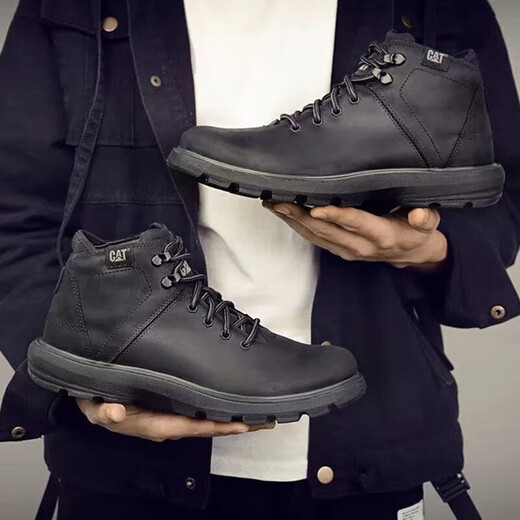 Zapatos de hombres de Caterpillar Cat, botas de martin de la parte superior alta, zapatos de trabajo, botas de trabajo de motocicleta de cuero, botas de cuero de vaca, botas de piel de vaca, talla de zapato de deportes negros frescos de los hombres, tamaño del pie, por favor tome un estudiante de primer año 41