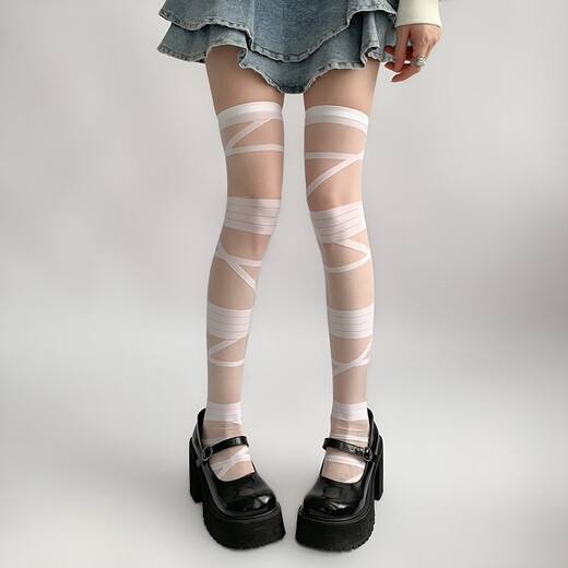 Night classroom strappy stockings white pure lust lolita socks subculture long knee socks y2k white silk black 1 pair
