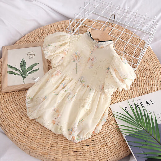 
G.DUCKKIDS little yellow duck bag butt clothes baby clothes summer thin newborn onesie Chinese style one-year-old dress baby girl 6629 beige 73cm recommended 3-6 months 13-16 Jin [Jin equals 0.5 kg]