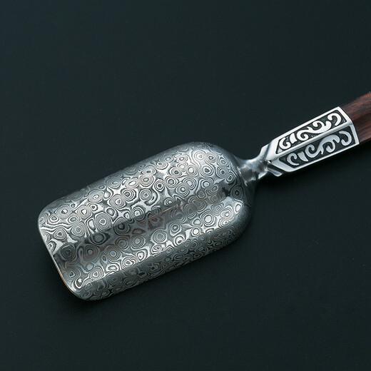 Rongshantang Mingyang Damascus steel tea spoon copper tea ebony Kung Fu tea set accessories copper head snake grain wood Damascus tea spoon