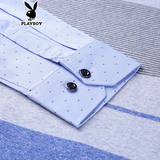 Camiseta de manga larga de Playboy Spring Camiseta de algodón para hombres de algodón de mediana edad de mediana edad y jóvenes camiseta de camiseta de gran tamaño, ropa falsa de dos piezas de dos piezas, ropa de otoño 3879 azul 180/xxl
