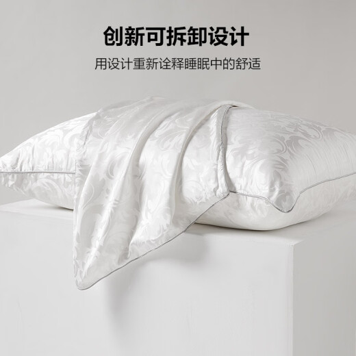 Taihu Snow Silk Pillow Double-sided Silk 100% Silk Filled Pillow Core Softly Resilient Moisture Absorbing and Breathable Single 48*74cm Phoenix Tail Flower-White Silk Filling 3Jin [Jin equals 0.5kg]