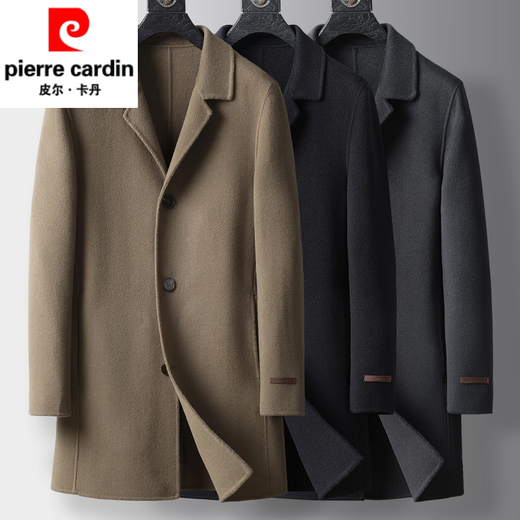 皮尔卡丹（pierre cardin）羊绒大衣男士秋冬季商务休闲中年双面呢纯羊毛中长款呢子外套 棕驼（显年轻） 175/L 130-145斤穿